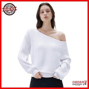 Oversized Cashmere Blend Off Shoulder Pullover Sweater Boat Neck Long Sleeve